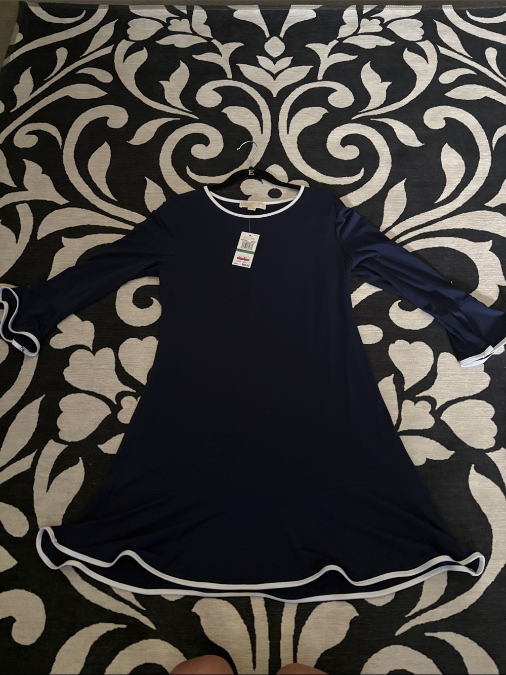 Michael Kors Navy Tunic with White Trim and Ruffle Details
